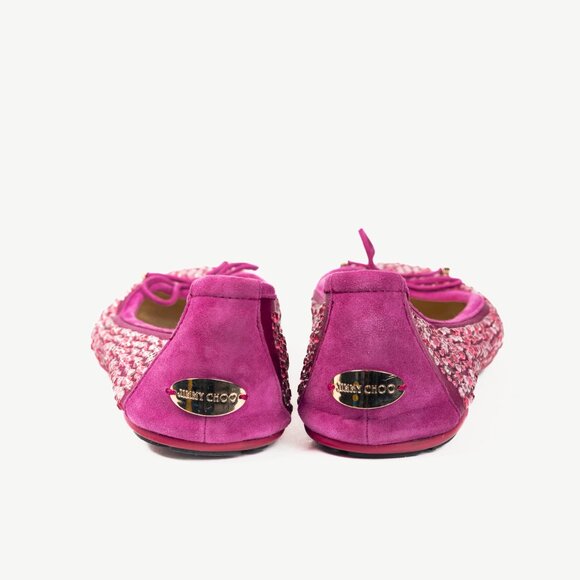 Jimmy Choo Weber Fuchsia Crystal-Embellished Satin Bow Ballet Flats - Picture 4 of 11